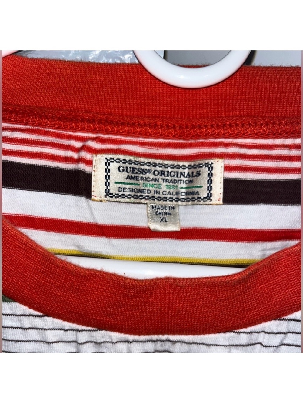 Guess Originals Retro Short Sleeve T Shirt With Horizontal Stripes Men’s Size XL - Picture 4 of 7